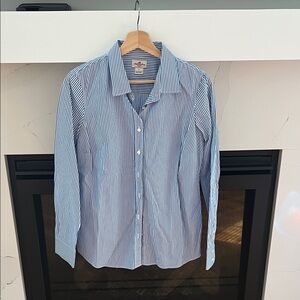 J. Crew Factory Navy and White Striped Button Down Shirt